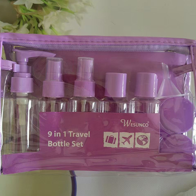 60 ml 9pcs Set Plastic Travel Set Fles Zipper Bag Set Cosmetische container Lotion Pump Spray Flip Cap Fles
