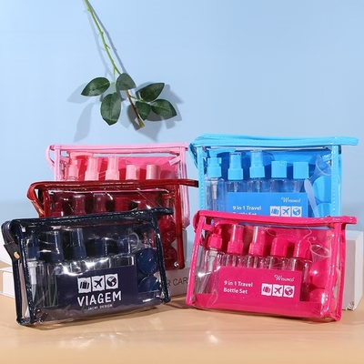 60ml 9-delige set plastic reisset fles container lotion pomp spray flip cap fles pot herbruikbaar