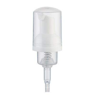 Witte schuimpomp dispenser met heldere beschermende dop voor cosmetische flessen