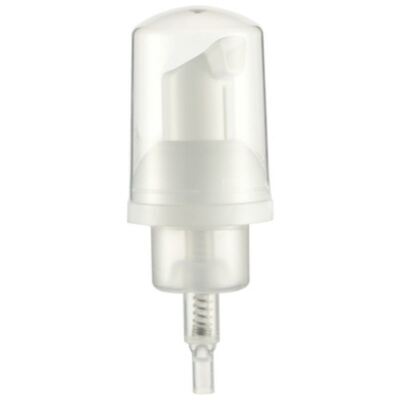 Witte schuimpomp dispenser met heldere beschermende dop voor cosmetische flessen