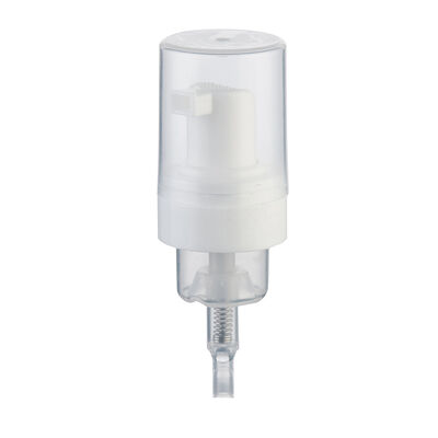 Witte schuimpomp dispenser met heldere beschermende dop voor cosmetische flessen