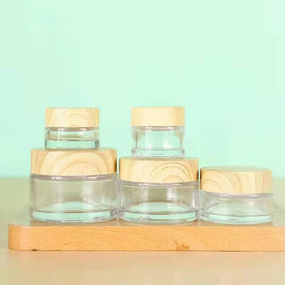 5g 10g 15g 30g 50g Lege Matglas Crème Potten Cosmetische Natuurlijke Hout Lekvrije containers voor Oogcrème Gezichtsmasker Huidverzorging