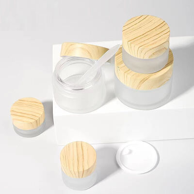 5g 10g 15g 30g 50g Lege Matglas Crème Potten Cosmetische Natuurlijke Hout Lekvrije containers voor Oogcrème Gezichtsmasker Huidverzorging
