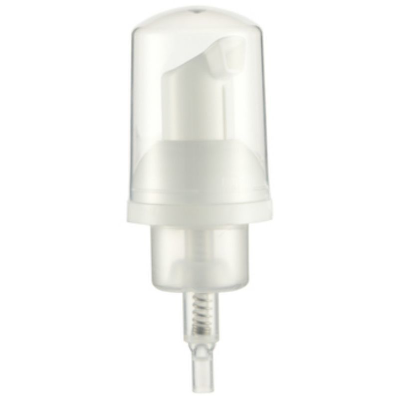 Witte schuimpomp dispenser met heldere beschermende dop voor cosmetische flessen