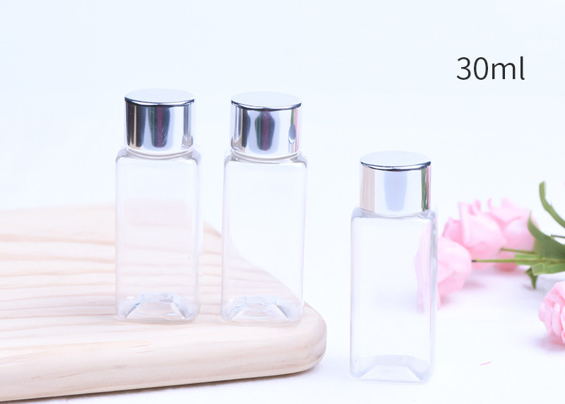 Duidelijke Plastic Kosmetische Containers, Vierkante Plastic Flessen met Aluminiumdeksels